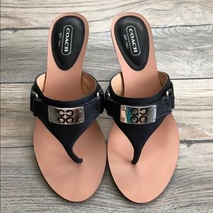 COACH Alberta Black Leather Kitten Heels Sandals 6